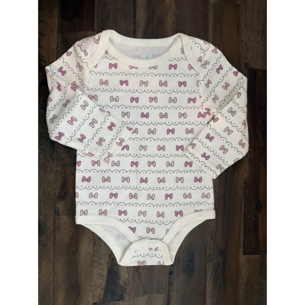 Disney‎ Baby Long Sleeve One Piece Bodysuit Bow Print 6-9 Month Sweet Princess